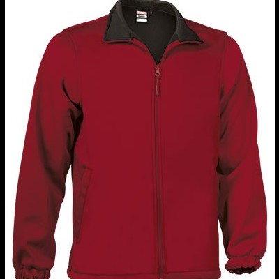 Casaco vermelho com fecho de correr e gola preta