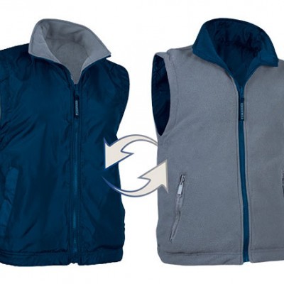 Colete reversível cinzento claro e azul escuro