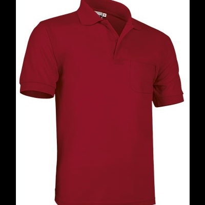 Polo vermelho de manga curta com gola e bolso no peito