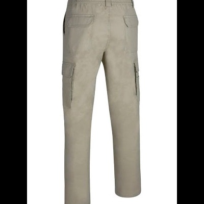 Calças cargo beige com vários bolsos e tecido liso