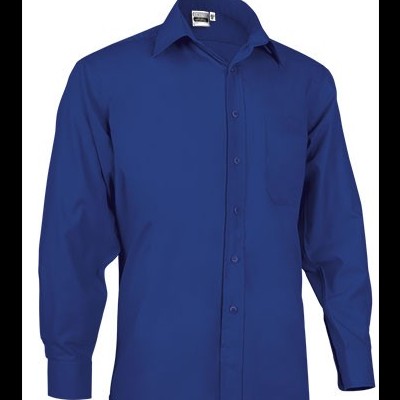 Camisa social azul de manga comprida com bolso no peito