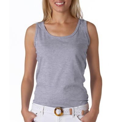 Top feminino cinza claro sem mangas com decote redondo