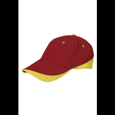 Chapéu de basebol vermelho com aba amarela