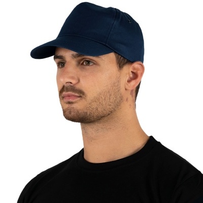 Boné azul escuro de algodão com pala curva