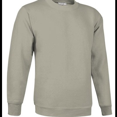 Camisola cinza claro de manga comprida com gola redonda e punhos canelados