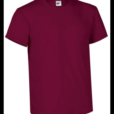 T-shirt bordeaux de manga curta com gola redonda e etiqueta GILDAN ULTRA COTTON