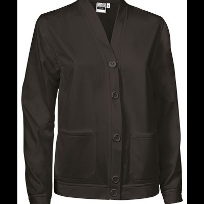 Casaco cardigan feminino preto com botões e bolsos frontais