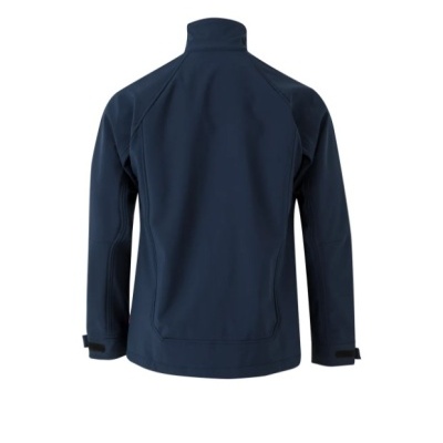 Casaco azul escuro de costas com gola alta e mangas longas