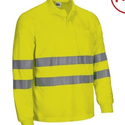 Polo amarelo fluorescente com faixas reflexivas cinzas