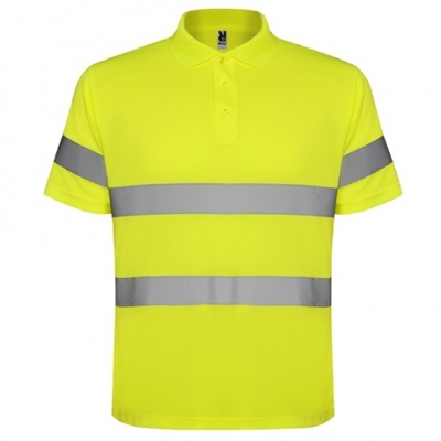 Polo amarelo fluorescente com faixas refletoras cinza