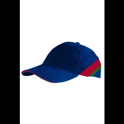Boné desportivo azul com detalhes vermelho e verde