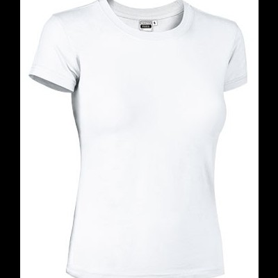 T-shirt branca feminina de manga curta com gola redonda