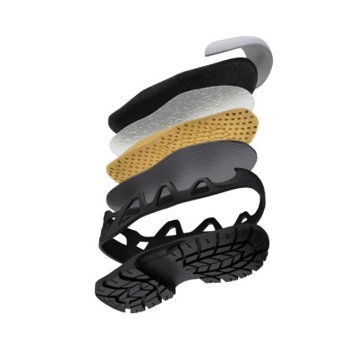 Camadas de solado de sapato em diferentes materiais e cores