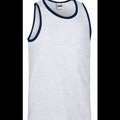 Camisola de alças cinzenta clara com bordas azul-escuro
