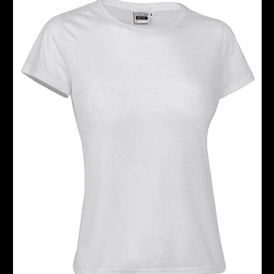 T-shirt branca feminina de algodão com gola redonda