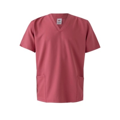 T-shirt médica rosa com decote em V e dois bolsos frontais