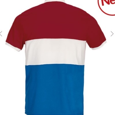 Polo de manga curta tricolor visto de costas