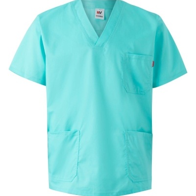 Camisola médica azul turquesa com bolsos e decote em V