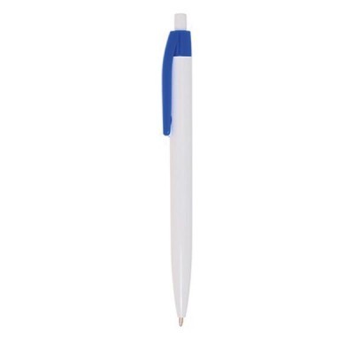 Caneta esferográfica branca com clip azul