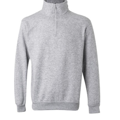 Camisola cinzenta de manga comprida com gola alta e fecho meia-length
