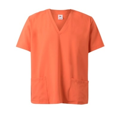 Camisola de trabalho laranja com decote em V e dois bolsos