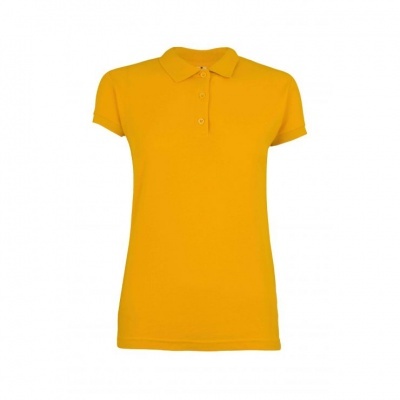 Polo feminina amarelo-mostarda com gola e botões