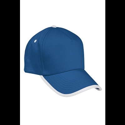 Boné azul com aba curva e bordas brancas