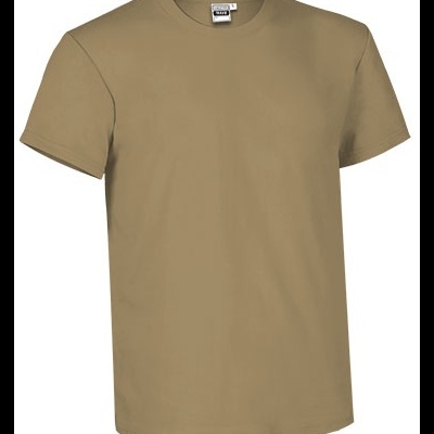 T-shirt caqui de manga curta com gola redonda e etiqueta GILDAN