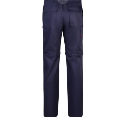 Calças de trabalho azuis com bolsos e cintura elástica