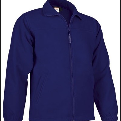 Casaco azul escuro com fecho de correr frontal e punhos elásticos