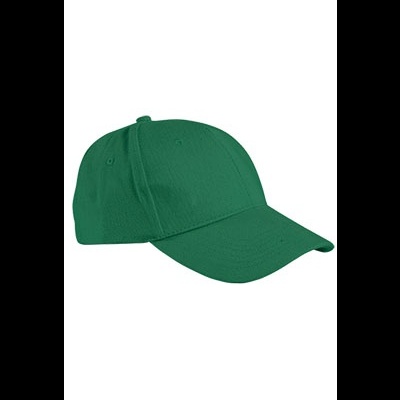 Boné de basebol verde escuro com seis painéis em fundo branco