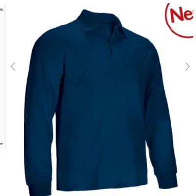 Polo de manga comprida azul escuro com gola e punhos