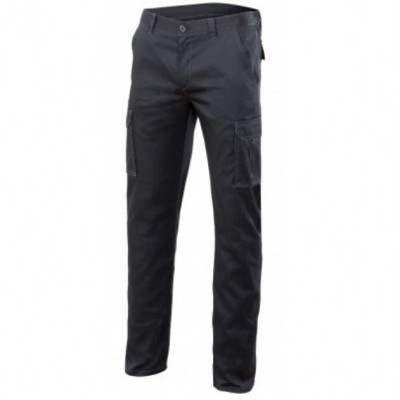 Calças pretas com bolsos laterais cargo e fecho de botão