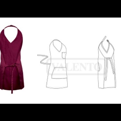 Vestido cor vinho com laço na cintura e desenhos técnicos da peça