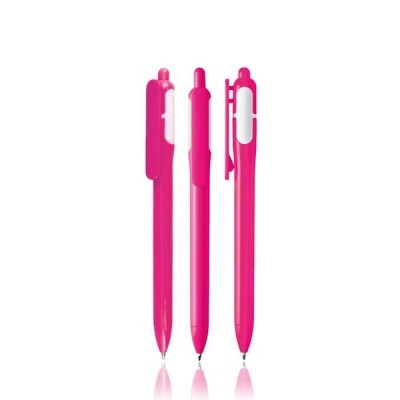 Três canetas esferográficas rosa com clip