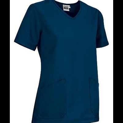 T-shirt azul escura de manga curta com bolsos frontais