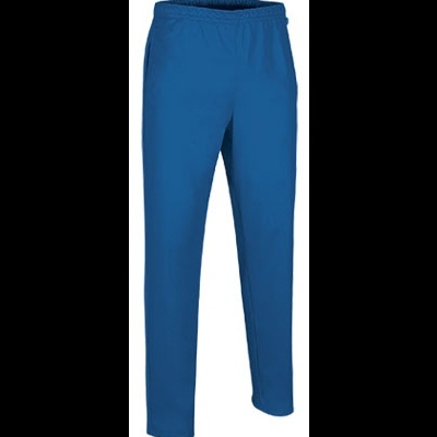 Calças desportivas azuis com cintura elástica em fundo branco