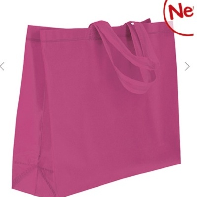 Saco reutilizável rosa com alças longas e selo 'New'