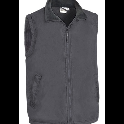 Colete masculino cinza escuro de tecido polar com fecho e bolsos
