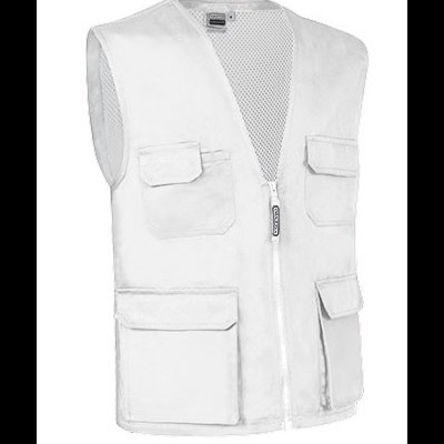 Colete branco com vários bolsos e fecho de correr