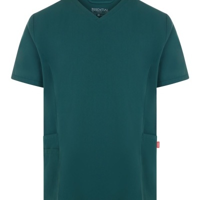 T-shirt médica verde escuro com bolsos e decote em V