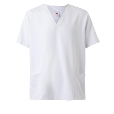 T-shirt branca com decote em V e dois bolsos frontais