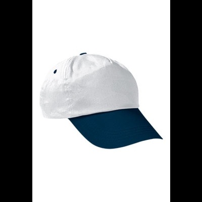 Boné branco com pala azul escura sobre fundo branco