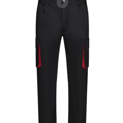 Calças cargo pretas com detalhes vermelhos