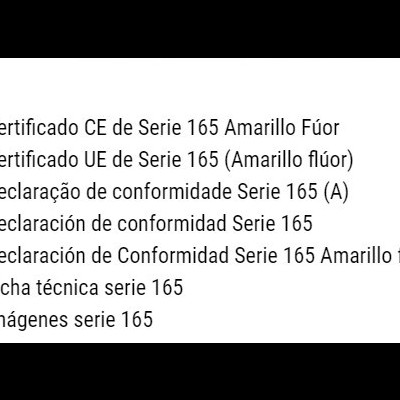 Lista de certificados e declarações para Série 165 em fundo branco