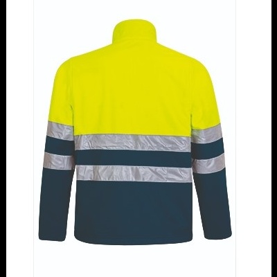 Casaco alta visibilidade amarelo e azul com faixas refletoras