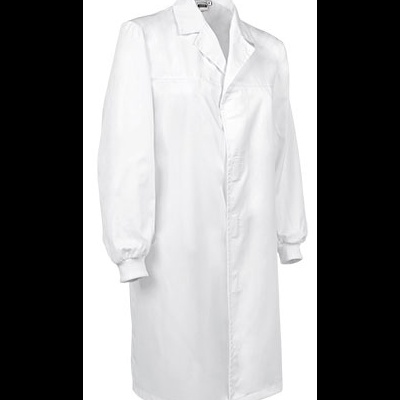 Casaco comprido branco com gola clássica e punhos elásticos