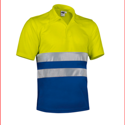 Polo amarelo com faixa refletora cinza e parte inferior azul