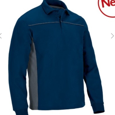 Camisola polo azul escura com detalhes cinzentos e gola
