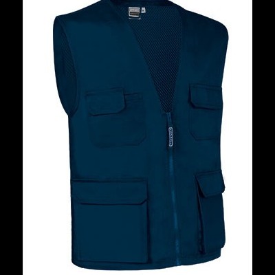 Colete azul escuro com bolsos e fecho de correr